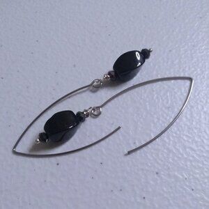 I Got(h) You! Sleek Sassy & Edgy! Twisted Black Onyx FishHook Dangle Earrings